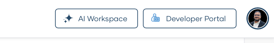 API Platform Console header showing AI Workspace and Developer Portal navigation buttons